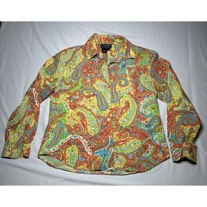 Ralph Lauren Button Down Top Women's Breakers Daffodil Yellow Green Blue‎ Large